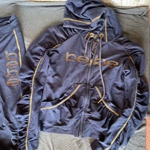 Bebe matching tracksuit, beaded, faux denim, y2k, 90s